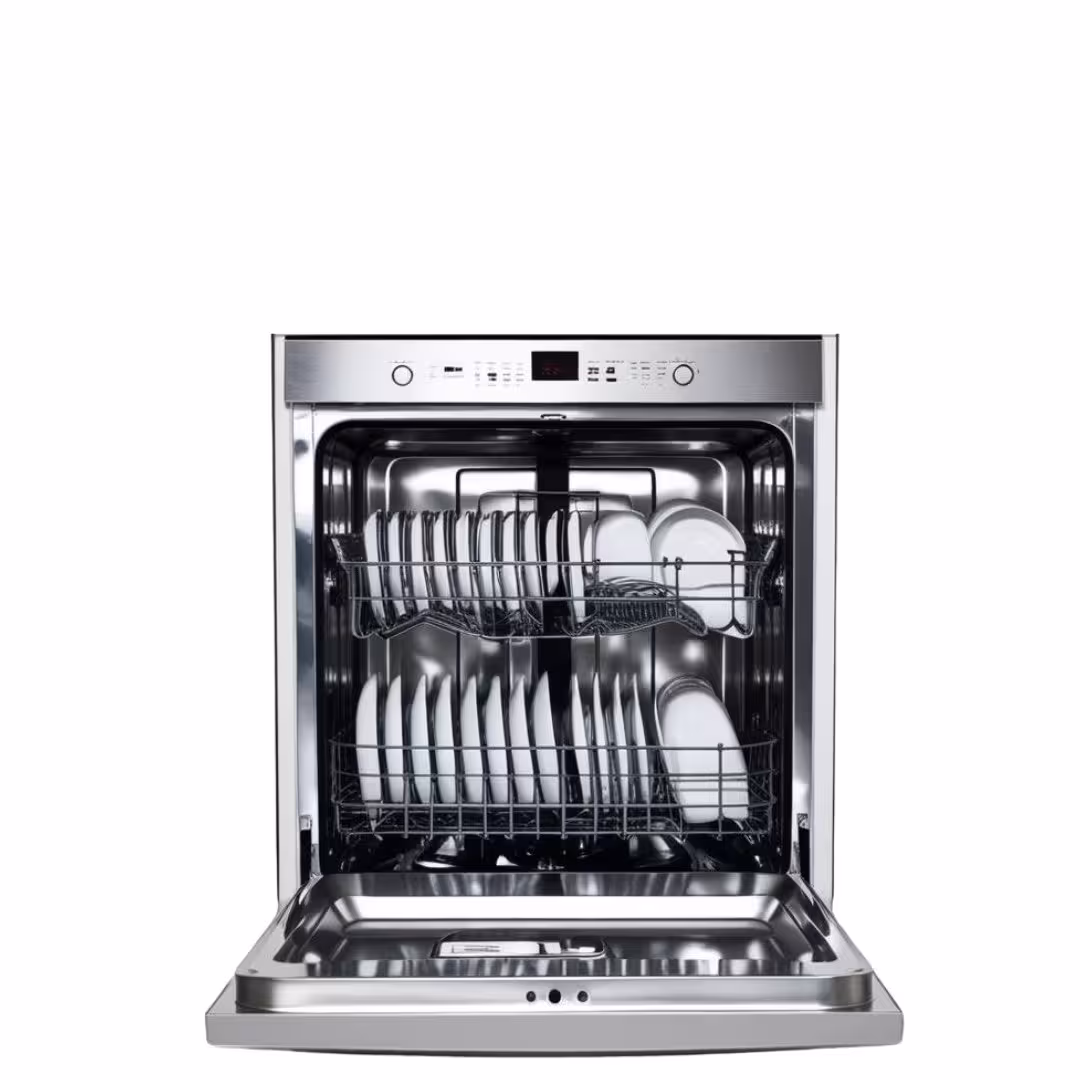 Built-in stainless-steel dishwasher pulled out for pump and inlet valve service